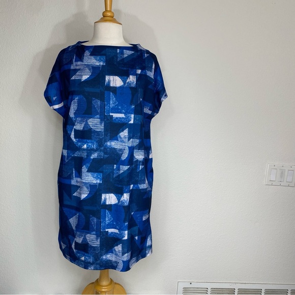 Graniph Women's Blue Abstract Silkscreen Kate Gibb T-Shirt Dress Tunic Size L - Picture 1 of 14